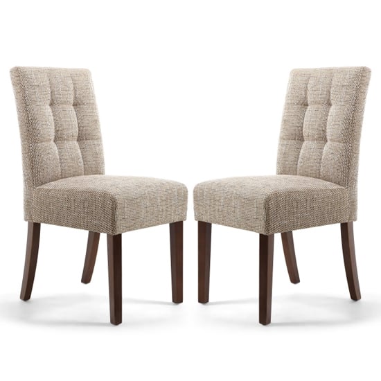Mendoza Oatmeal Fabric Dining Chairs With Walnut Legs In Pair