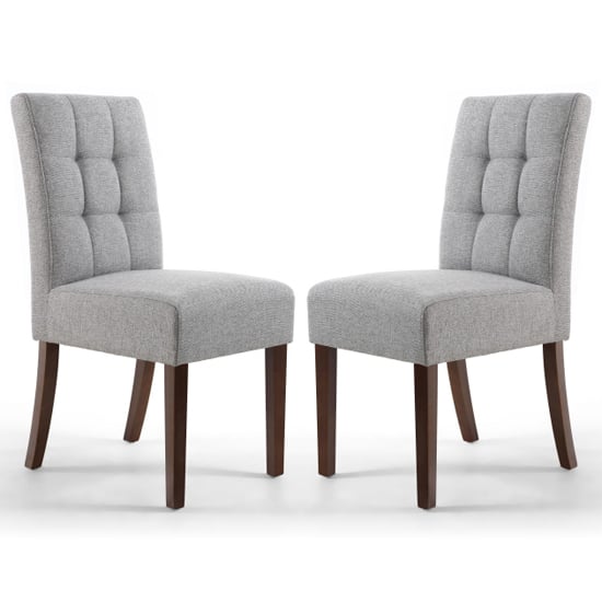 Mendoza Silver Grey Fabric Dining Chairs With Walnut Legs In Pair