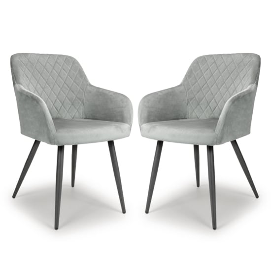 Menton Grey Velvet Dining Chairs With Black Legs In Pair