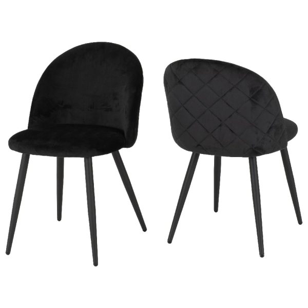 Mequon Black Velvet Dining Chairs In Pair | Bed Sava