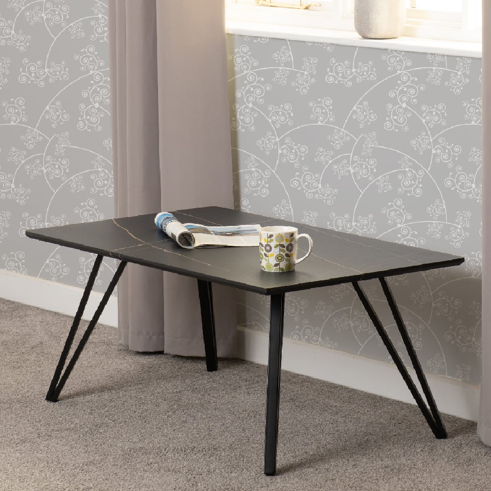 Mequon Wooden Rectangular Coffee Table In Black Marble Effect