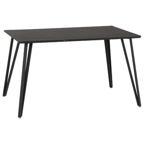 Mequon Wooden Rectangular Dining Table In Black Marble Effect | Bed Sava