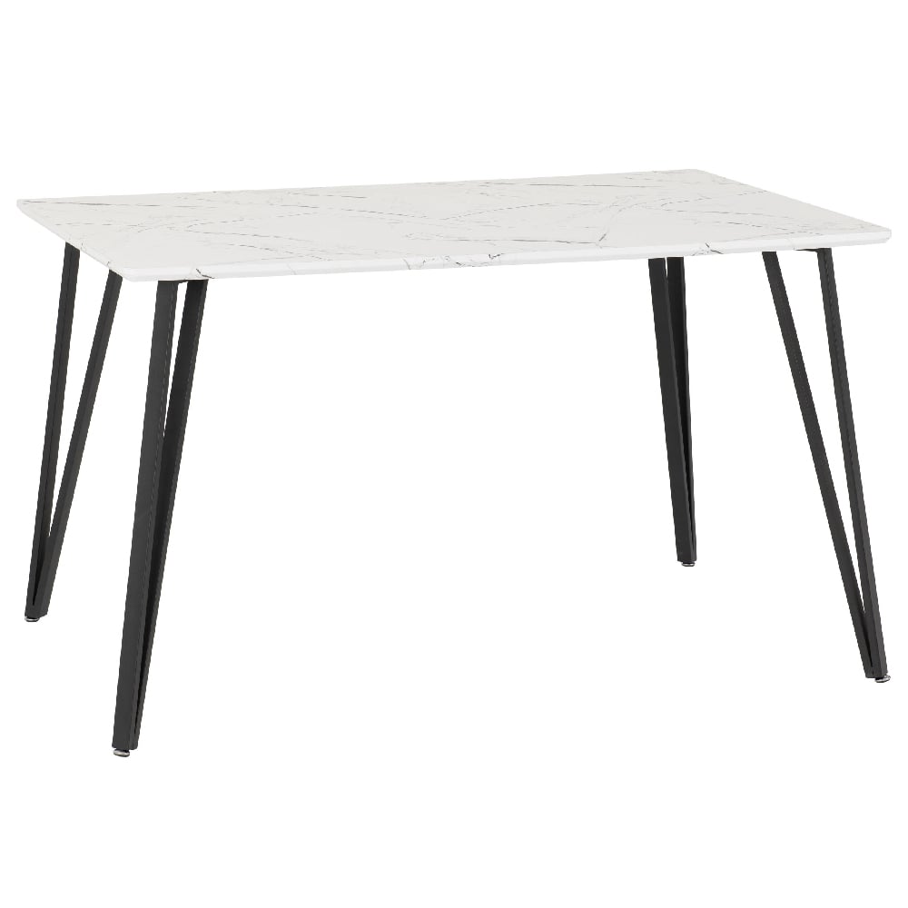 Mequon Wooden Rectangular Dining Table In White Marble Effect