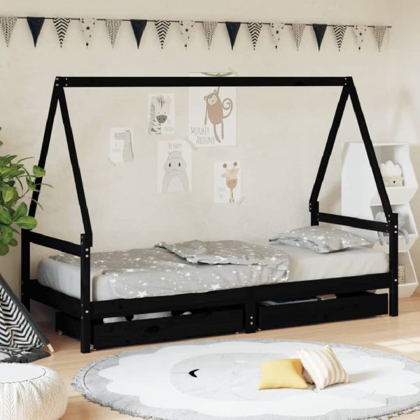 Merano 90x190cm Wooden Children Daybed In Black | Bed Sava