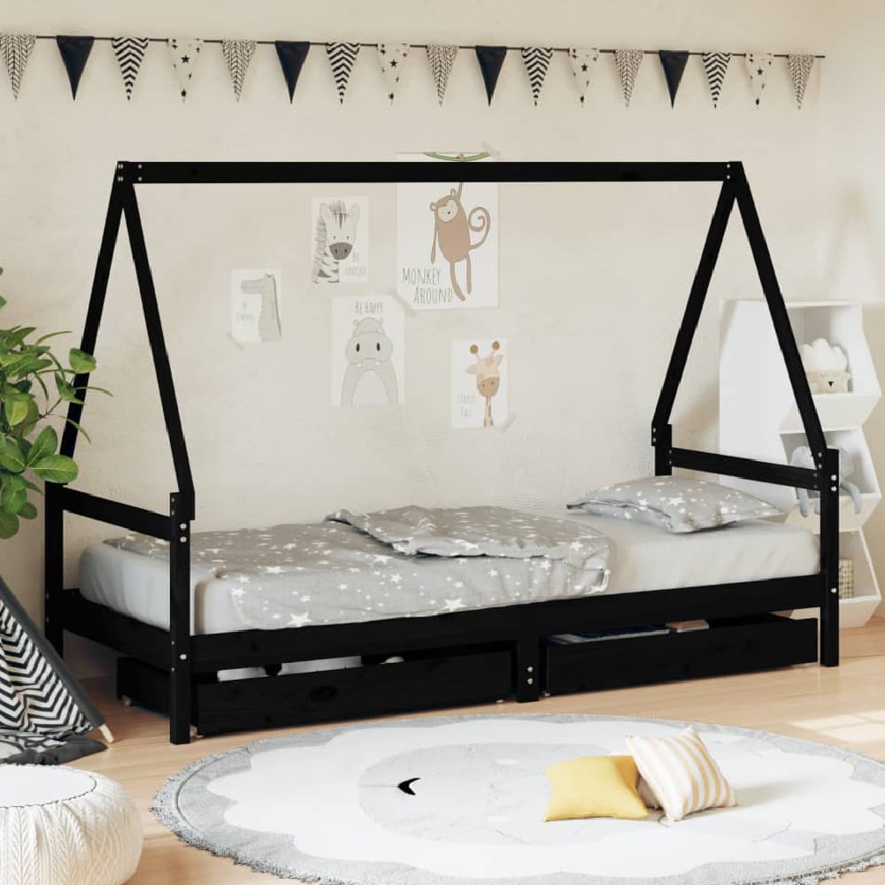 Merano 90x190cm Wooden Children Daybed In Black