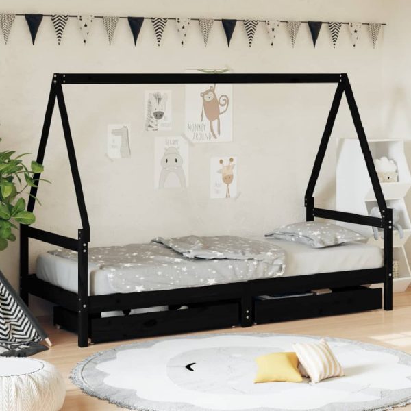 Merano 90x200cm Wooden Children Daybed In Black | Bed Sava