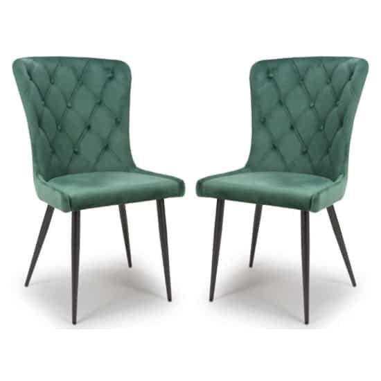 Merill Green Velvet Dining Chairs With Metal Legs In Pair
