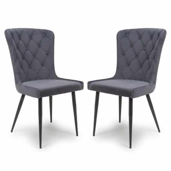 Merill Grey Velvet Dining Chairs With Metal Legs In Pair