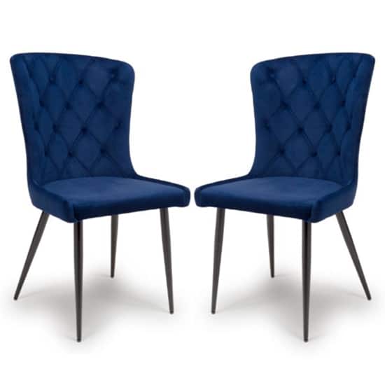 Merill Navy Velvet Dining Chairs With Metal Legs In Pair