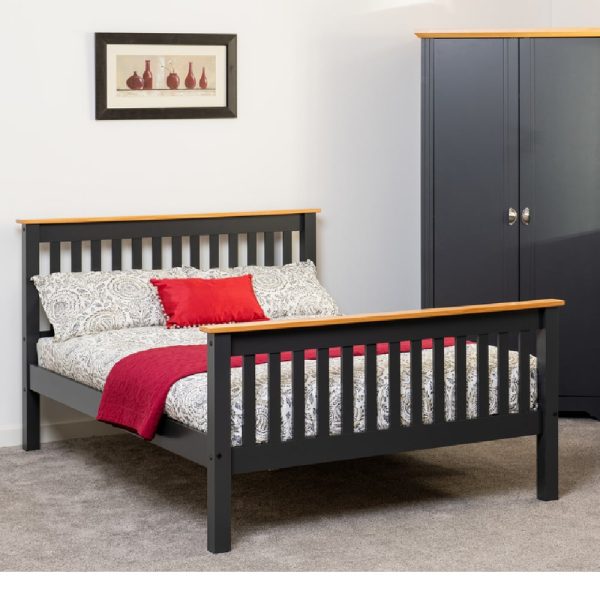 Merlin Wooden High Foot Double Bed In Dark Grey And Oak | Bed Sava