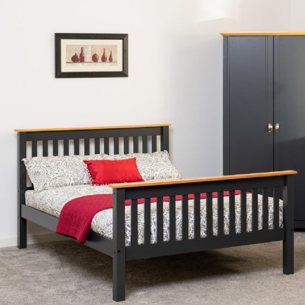 Merlin Wooden High Foot King Size Bed In Dark Grey And Oak | Bed Sava