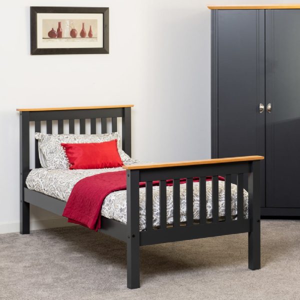 Merlin Wooden High Foot Single Bed In Dark Grey And Oak | Bed Sava