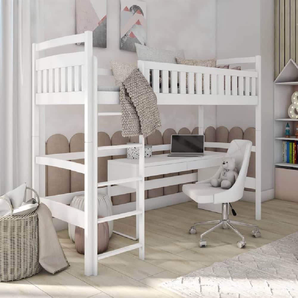 Merritt Wooden Bunk Bed With Foam Mattress And Ladders In White