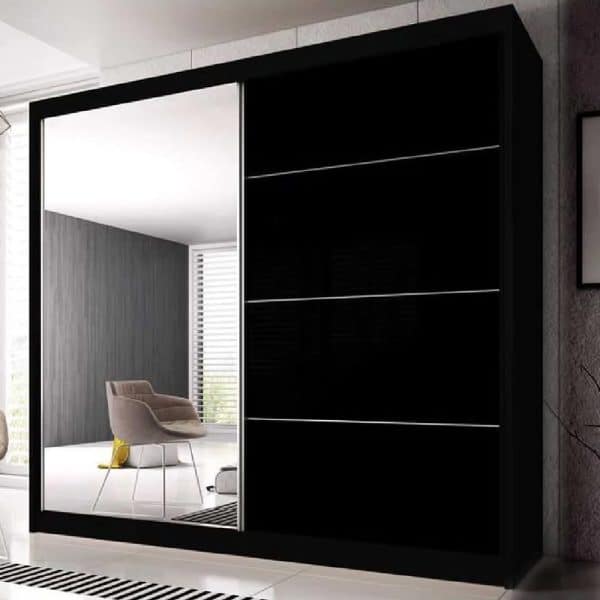 Mesa 203cm Mirrored Wardrobe And 2 Sliding Doors In Black Gloss | Bed Sava