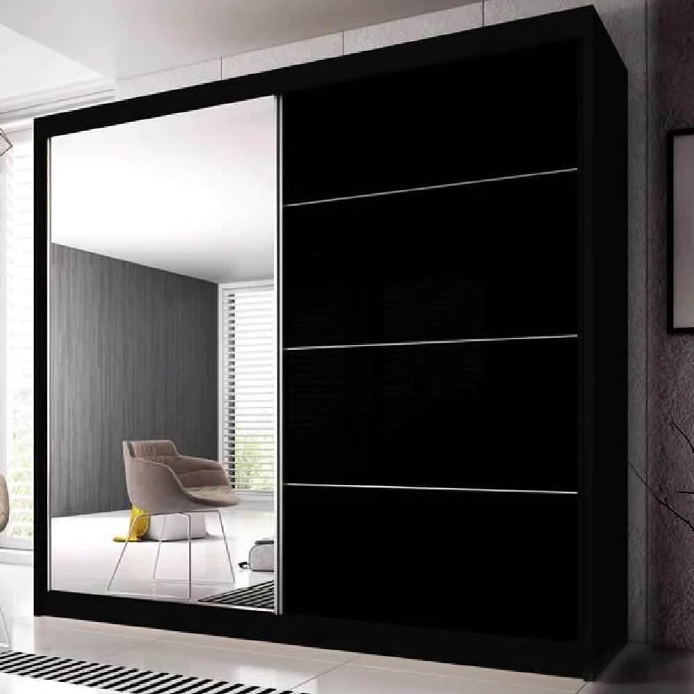 Mesa 203cm Mirrored Wardrobe And 2 Sliding Doors In Black Gloss