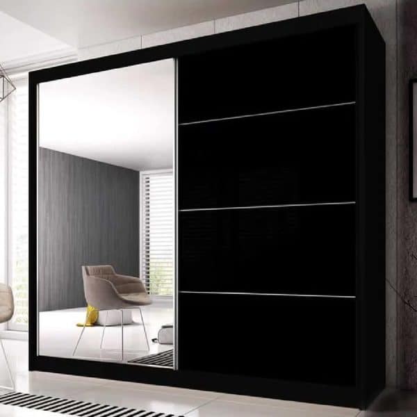 Mesa 183cm Mirrored Wardrobe And 2 Sliding Doors In Black Gloss | Bed Sava