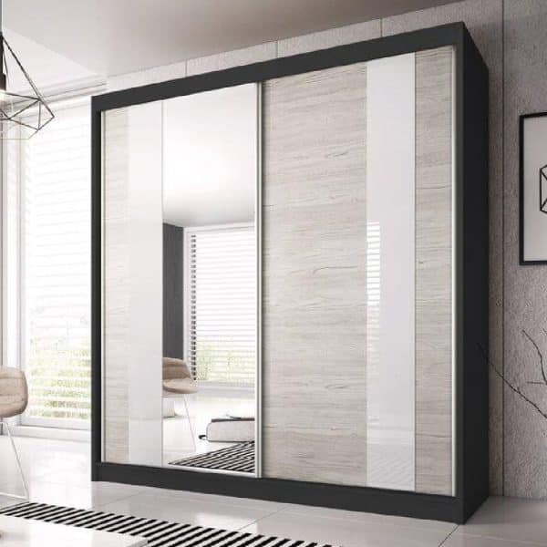 Mesa 233cm Mirrored Wardrobe And 2 Sliding Doors In Matt Black | Bed Sava