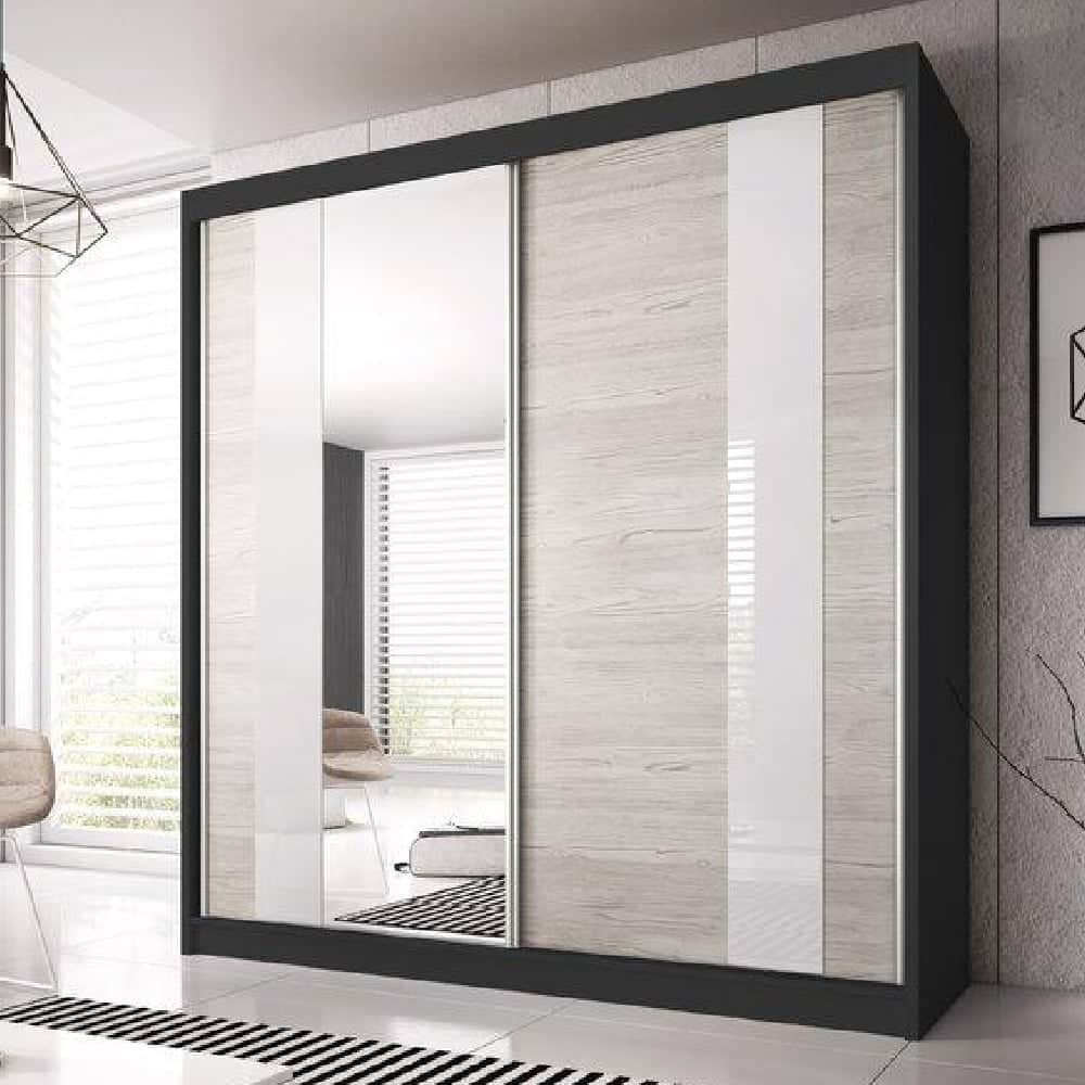 Mesa 183cm Mirrored Wardrobe And 2 Sliding Doors In Matt Black