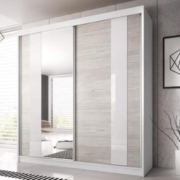 Mesa 233cm Mirrored Wardrobe And 2 Sliding Doors In Matt White | Bed Sava
