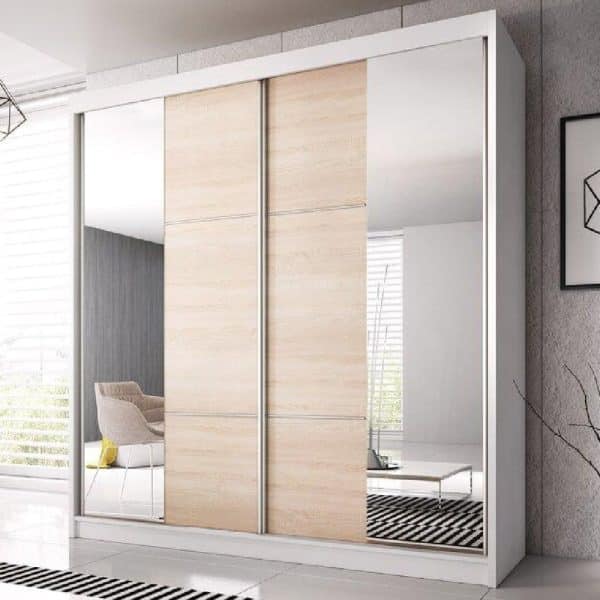Mesa 233cm Mirrored Wardrobe With 2 Sliding Doors In Matt White | Bed Sava