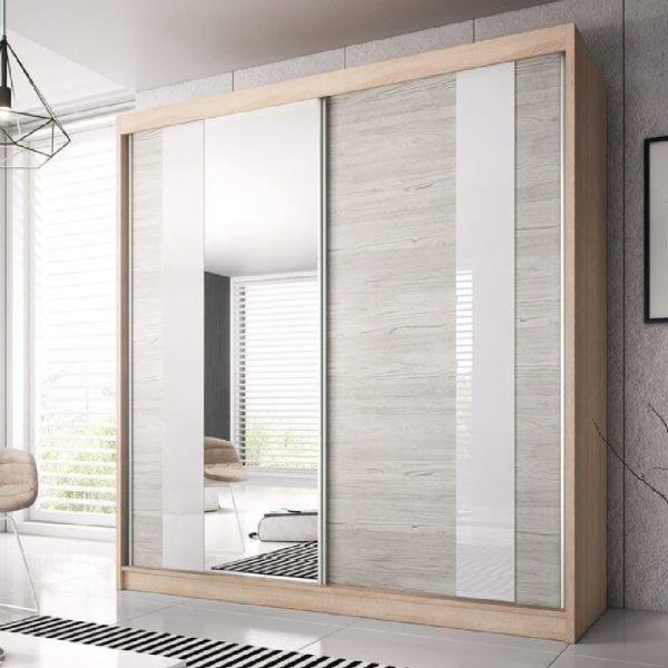 Mesa 203cm Mirrored Wardrobe And 2 Sliding Doors In Sonoma Oak | Bed Sava