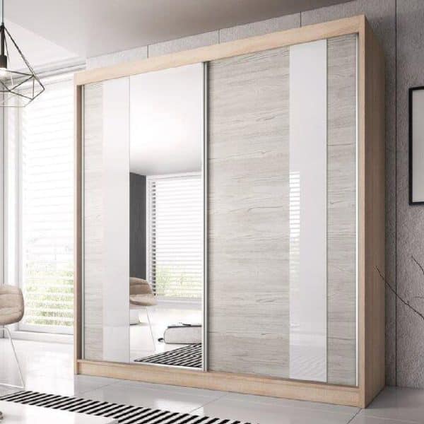 Mesa 233cm Mirrored Wardrobe And 2 Sliding Doors In Sonoma Oak | Bed Sava