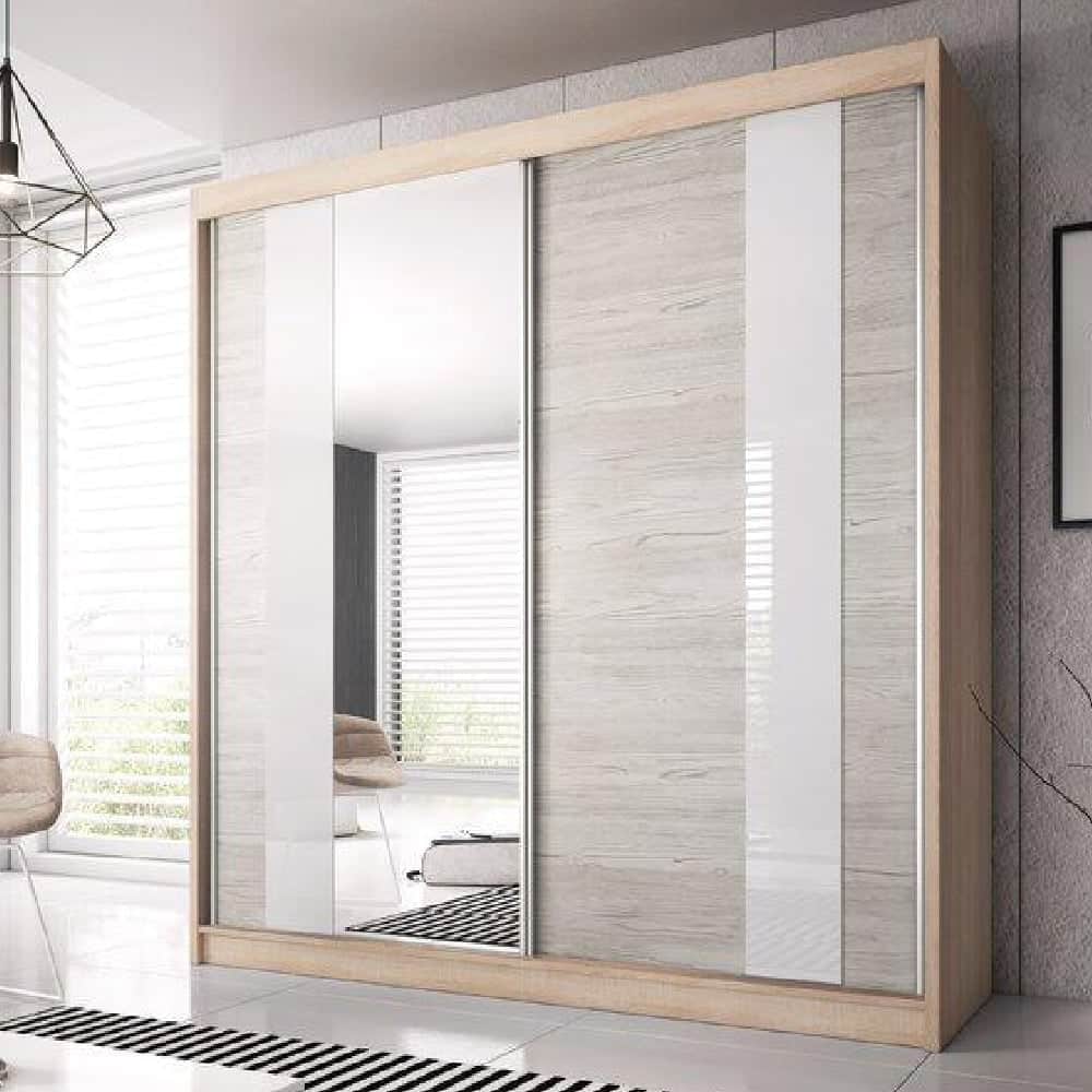 Mesa 183cm Mirrored Wardrobe And 2 Sliding Doors In Sonoma Oak
