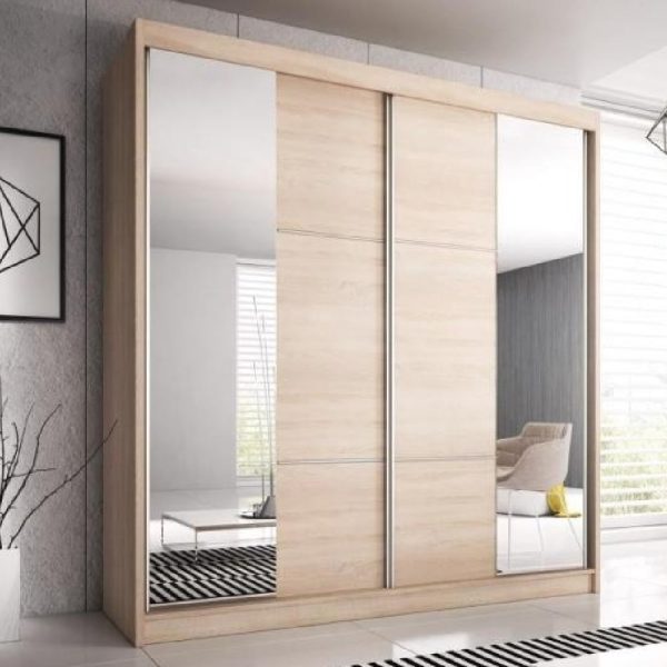 Mesa 233cm Mirrored Wardrobe With 2 Sliding Doors In Sonoma Oak | Bed Sava