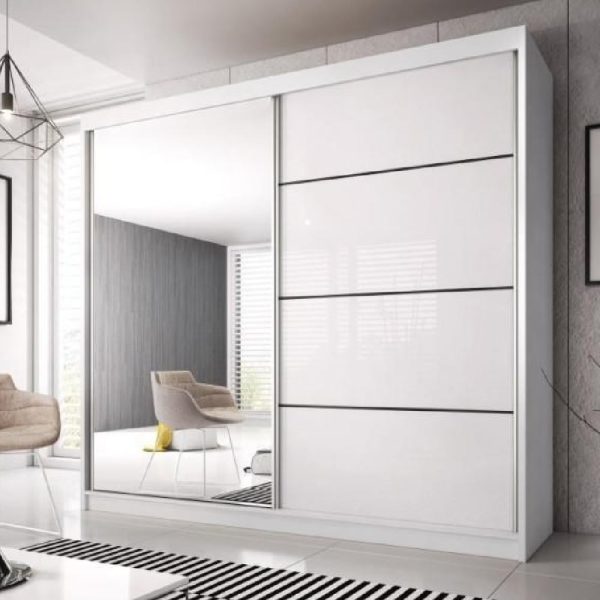 Mesa 183cm Mirrored Wardrobe And 2 Sliding Doors In White Gloss | Bed Sava