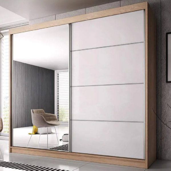 Mesa 183cm Mirrored Wardrobe And 2 Sliding Doors In Oak White Gloss | Bed Sava