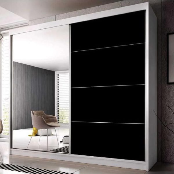 Mesa 203cm Mirrored Wardrobe And 2 Sliding Doors In White Black Gloss | Bed Sava