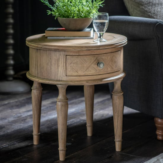 Mestiza Wooden Round Side Table With 1 Drawer In Natural