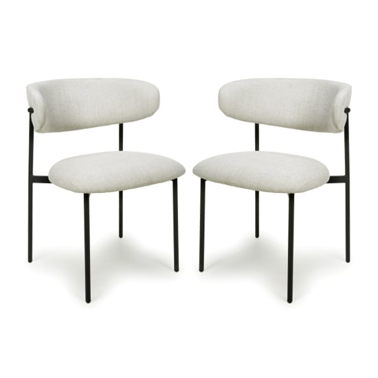 Mestre Natural Fabric Dining Chairs With Black Legs In Pair