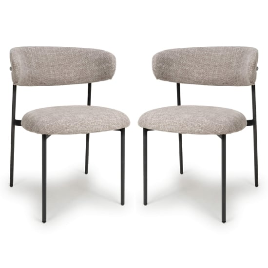 Mestre Oatmeal Fabric Dining Chairs With Black Legs In Pair