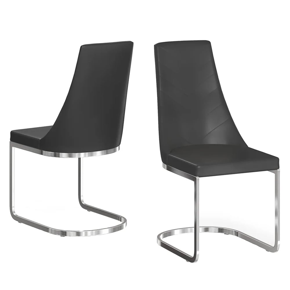 Miami Black Faux Leather Dining Chairs In Pair