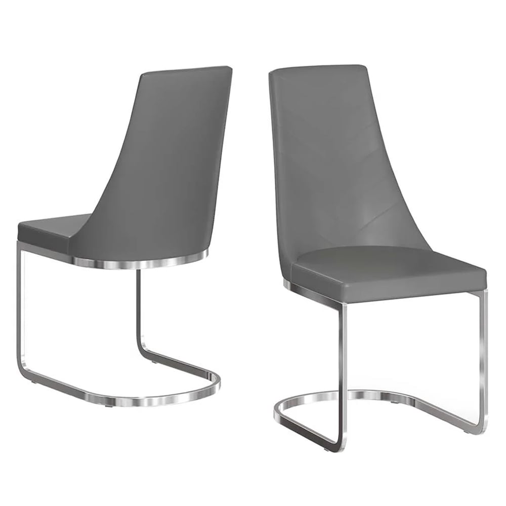 Miami Grey Faux Leather Dining Chairs In Pair