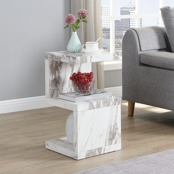 Miami High Gloss S Shape Side Table In Filo Marble Effect | Bed Sava