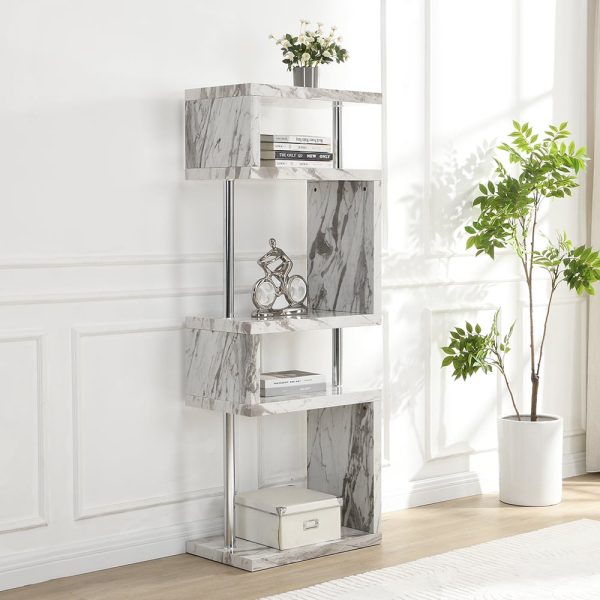 Miami High Gloss Slim Shelving Unit In Filo Marble Effect | Bed Sava