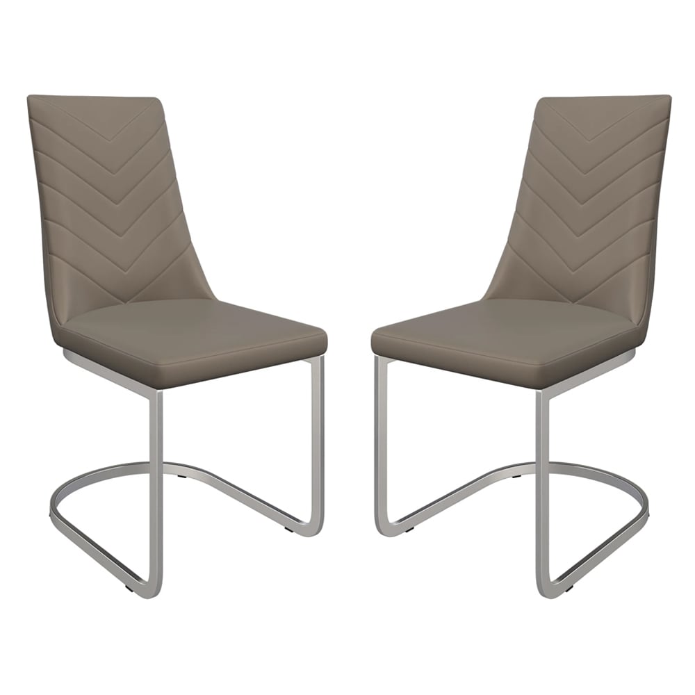 Miami Taupe Faux Leather Dining Chairs In Pair
