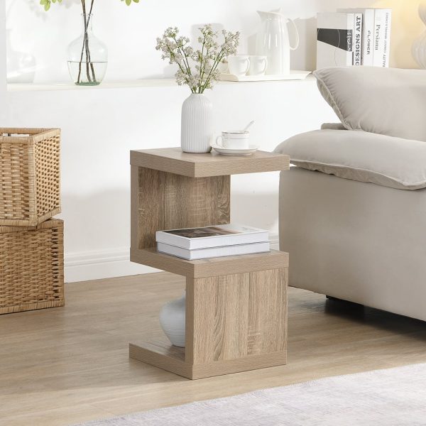 Miami Wooden S Shape Design Side Table In Sanremo Oak | Bed Sava