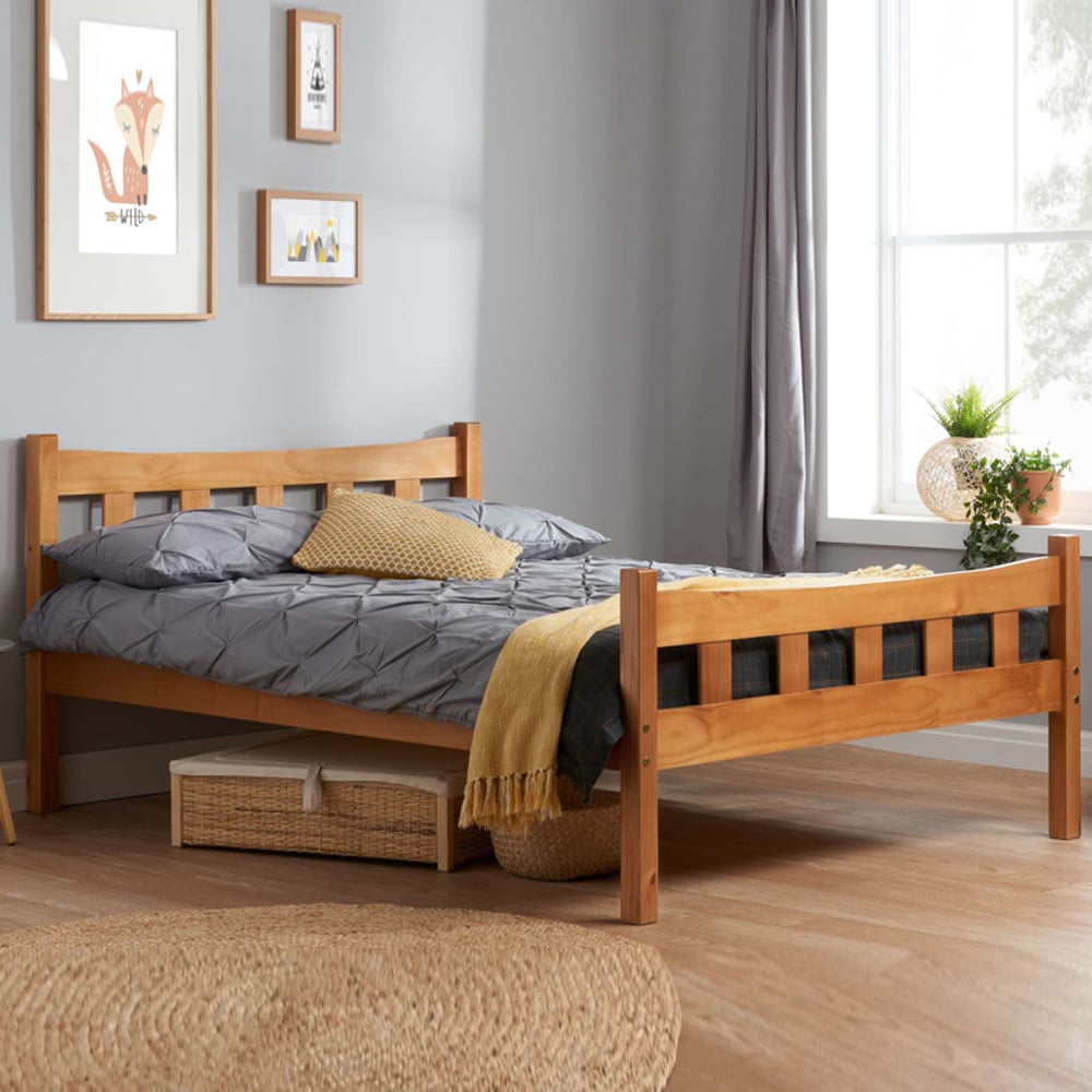 Miamian Wooden Double Bed In Antique Pine