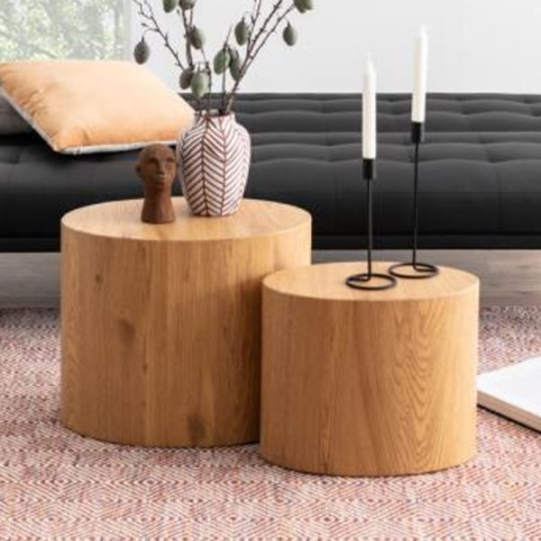 Moosic Wooden Nesting Coffee Tables In Matt Wild Oak | Bed Sava