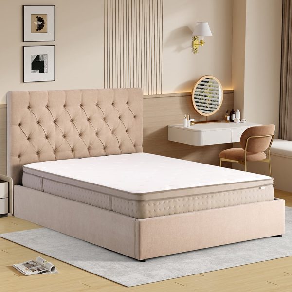 Middleton Fabric Ottoman Storage King Size Bed In Stone | Bed Sava