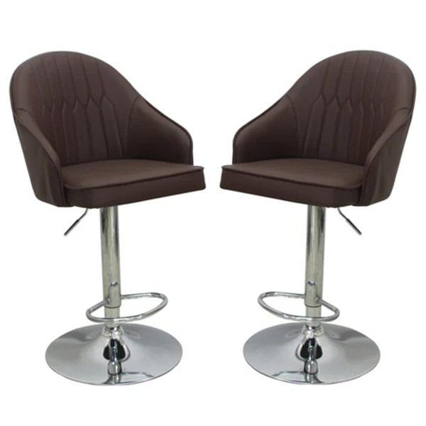 Milan Adjustable Brown PU Leather Bar Chairs In Pair | Bed Sava