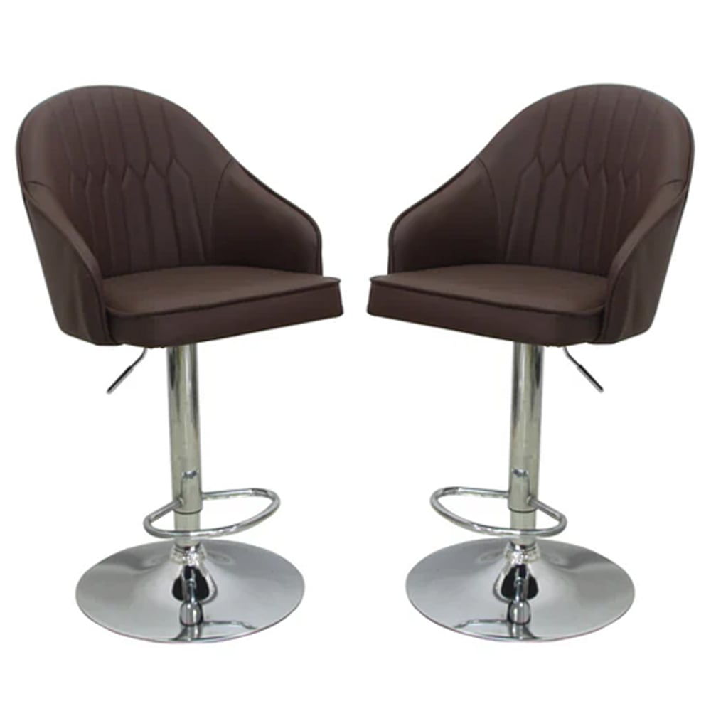 Milan Adjustable Brown PU Leather Bar Chairs In Pair