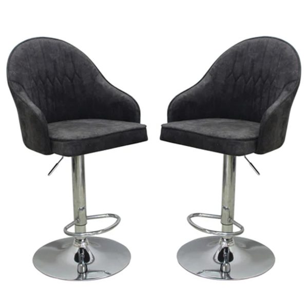 Milan Adjustable Dark Grey Plush Velvet Bar Chairs In Pair | Bed Sava