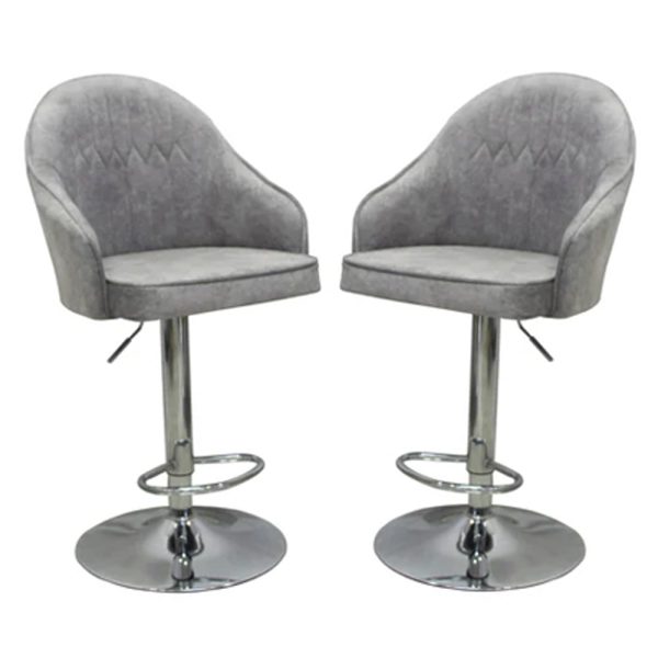 Milan Adjustable Light Grey Plush Velvet Bar Chairs In Pair | Bed Sava