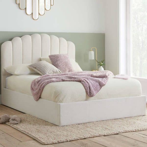 Milan Fabric Ottoman Storage King Size Bed In White | Bed Sava