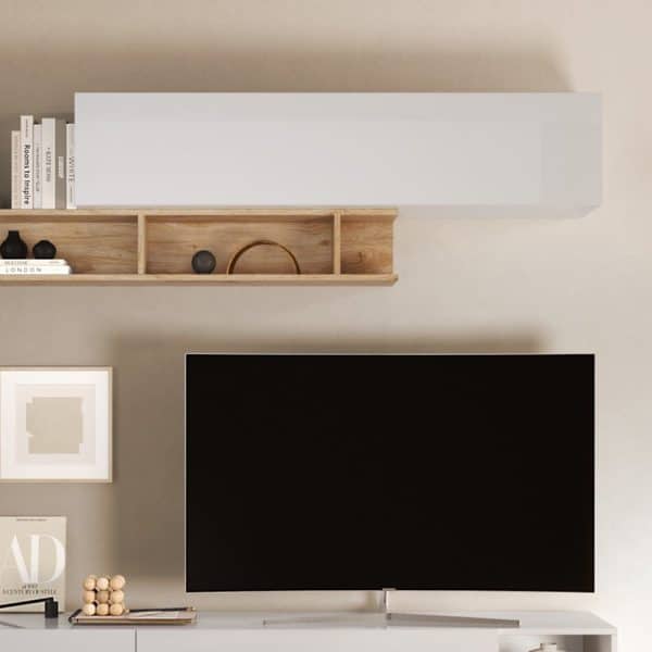 Milan High gloss Lift Up Flap Wall Shelf In White | Bed Sava