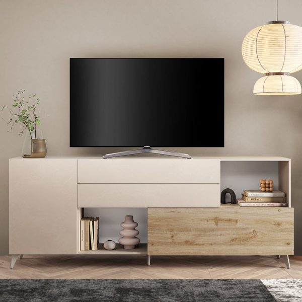 Milan Large Wooden TV Sideboard In Cashmere And Cadiz Oak | Bed Sava